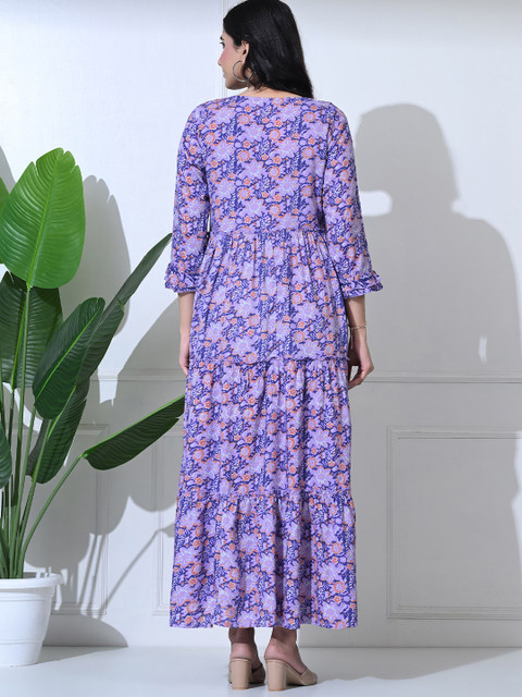 SILAKIVA Floral Printed Round Neck Maternity Fit And Flare Dress - Image 6