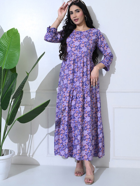 SILAKIVA Floral Printed Round Neck Maternity Fit And Flare Dress - Image 2