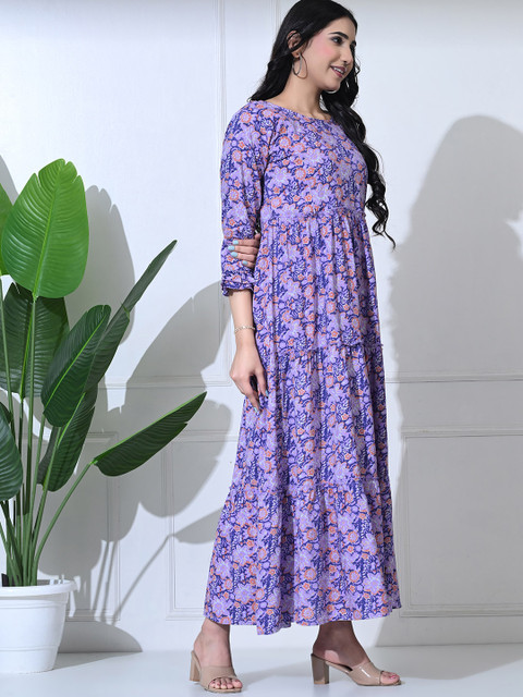SILAKIVA Floral Printed Round Neck Maternity Fit And Flare Dress - Image 4