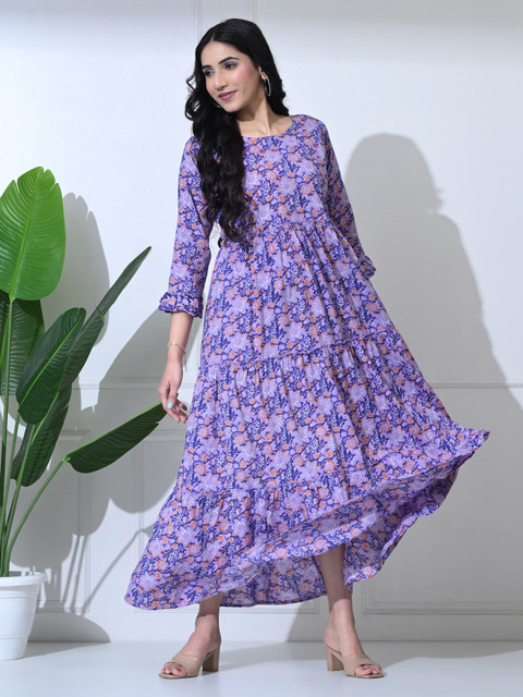 SILAKIVA Floral Printed Round Neck Maternity Fit And Flare Dress