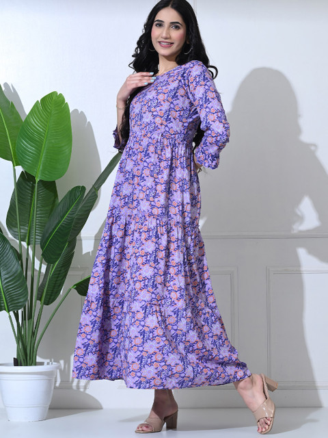 SILAKIVA Floral Printed Round Neck Maternity Fit And Flare Dress - Image 5