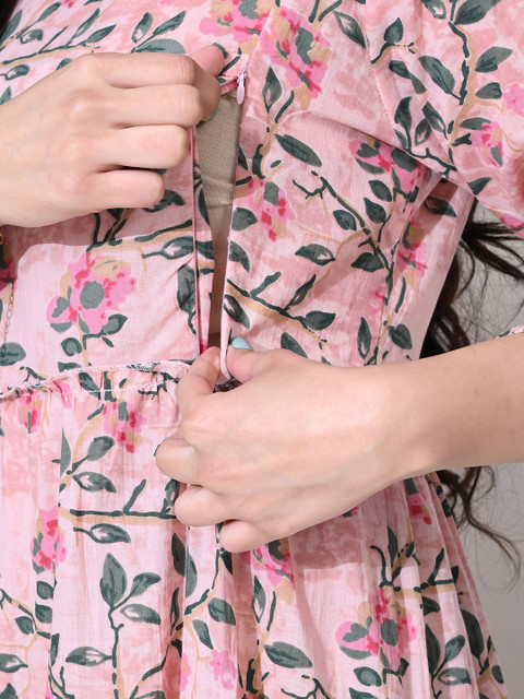 SILAKIVA Floral Printed Round Neck Tiered A-Line Maternity Dress - Image 2