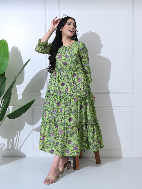 SILAKIVA Floral Printed Round Neck Maternity Pure Cotton Fit And Flare Dress