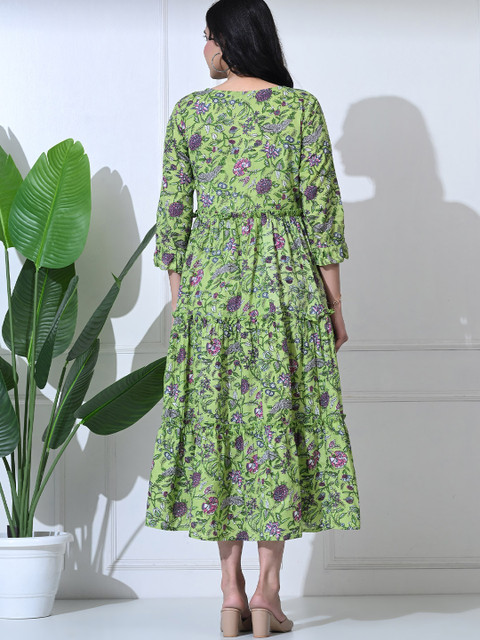 SILAKIVA Floral Printed Round Neck Maternity Pure Cotton Fit And Flare Dress - Image 5