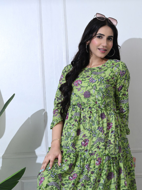 SILAKIVA Floral Printed Round Neck Maternity Pure Cotton Fit And Flare Dress - Image 6