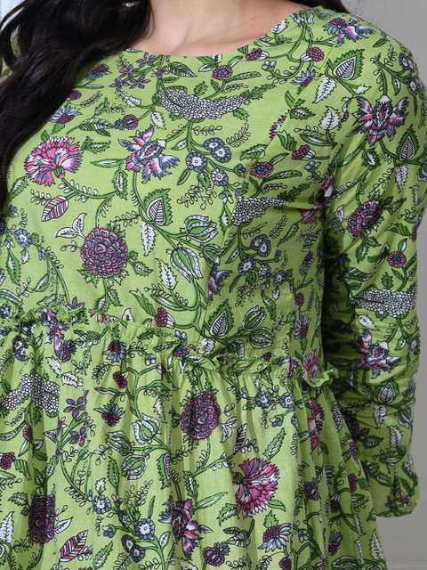 SILAKIVA Floral Printed Round Neck Maternity Pure Cotton Fit And Flare Dress - Image 3