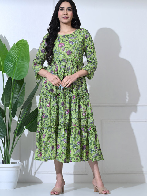 SILAKIVA Floral Printed Round Neck Maternity Pure Cotton Fit And Flare Dress - Image 2