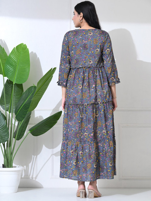SILAKIVA Floral Printed Round Neck Maternity Pure Cotton Fit And Flare Dress - Image 5