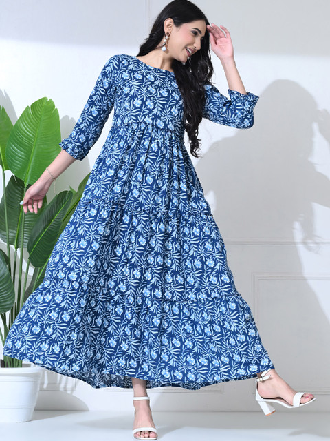 SILAKIVA Floral Printed Round Neck Tiered Anarkali Maternity Kurta - Image 7