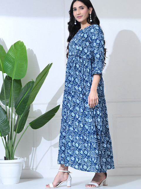 SILAKIVA Floral Printed Round Neck Tiered Anarkali Maternity Kurta - Image 4
