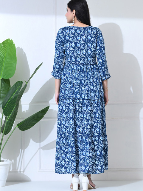 SILAKIVA Floral Printed Round Neck Tiered Anarkali Maternity Kurta - Image 5