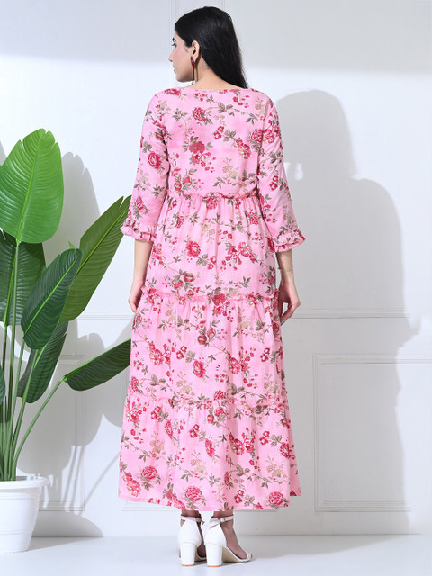 SILAKIVA Floral Printed Round Neck Tierd Pure Cotton Anarkali Maternity Kurta - Image 6