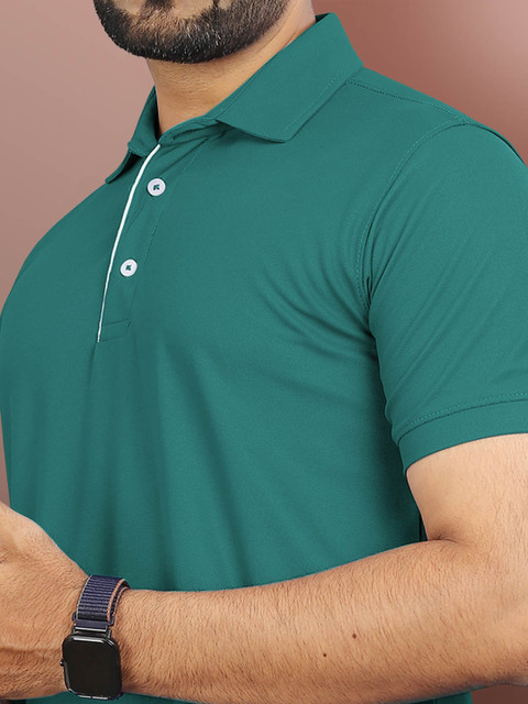 VeBNoR Men Solid Polo Collar Short Sleeves Slim Fit Casual T-shirt - Image 7