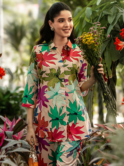 Libas Floral Printed Shirt With Trousers Co-Ords