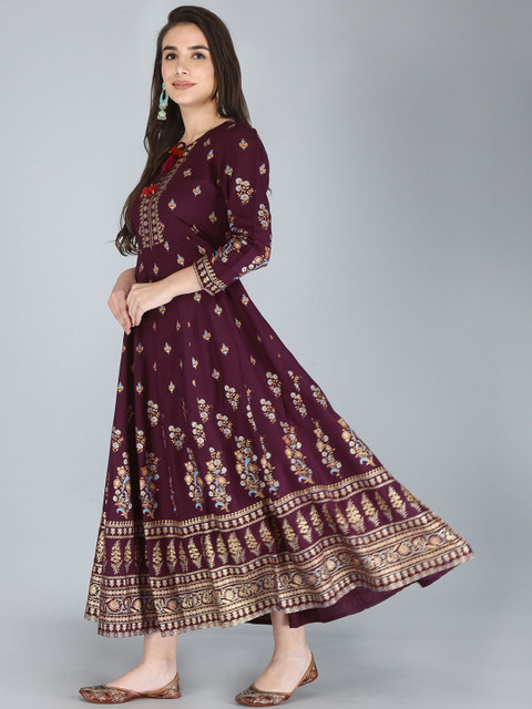 AJ ART Ethnic motifs Printed Empire Tie-Up Neck Anarkali Kurta - Image 4