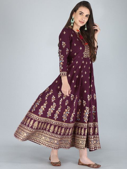 AJ ART Ethnic motifs Printed Empire Tie-Up Neck Anarkali Kurta - Image 3