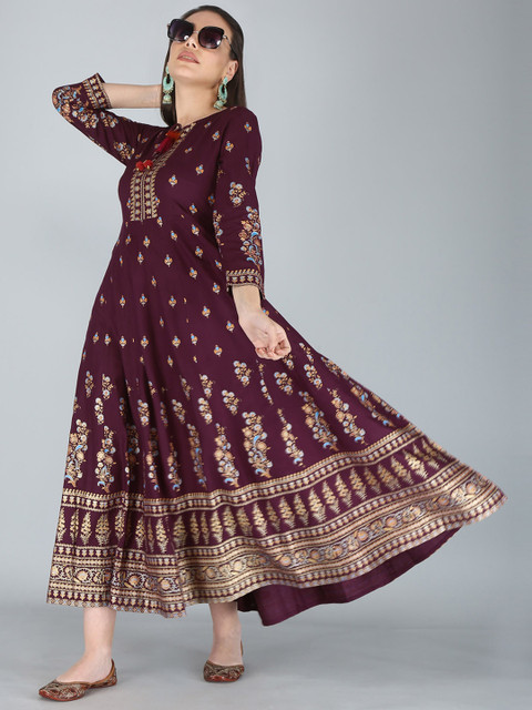 AJ ART Ethnic motifs Printed Empire Tie-Up Neck Anarkali Kurta - Image 6