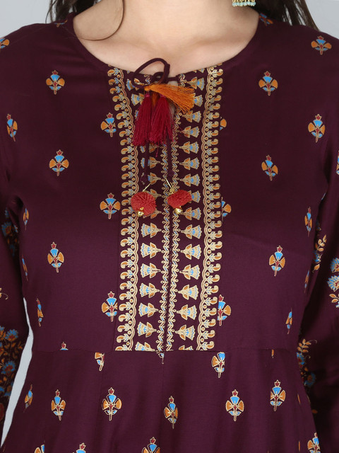 AJ ART Ethnic motifs Printed Empire Tie-Up Neck Anarkali Kurta - Image 2