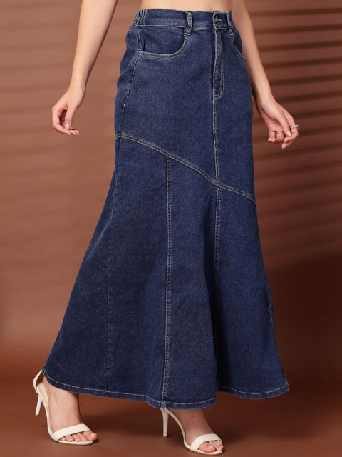 plusS Women Denim Mermaid Flared Maxi Skirts - Image 2