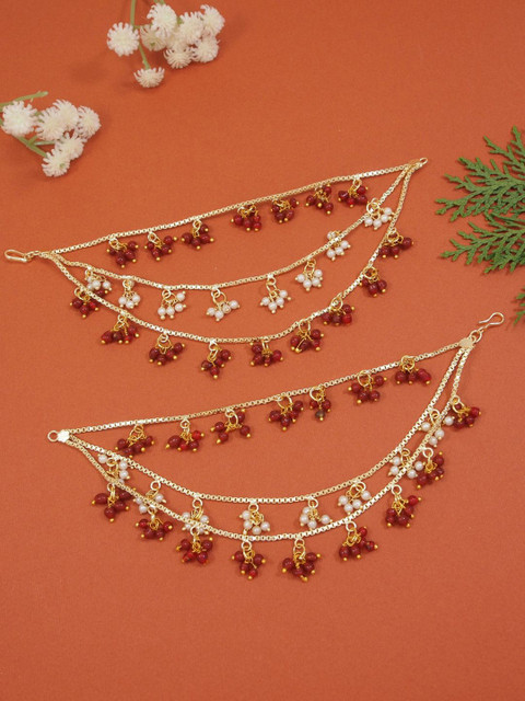 I Jewels Gold-Plated Contemporary Pearl Layered Earchains With Hook