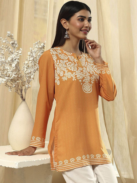 Biba Floral Embroidered Notch-Neck Straight Kurta - Image 6