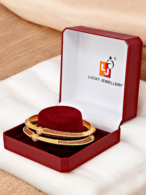LUCKY JEWELLERY Set Of 2 18K One Gram Gold-Plated Stones-Studded Bangles - Image 6