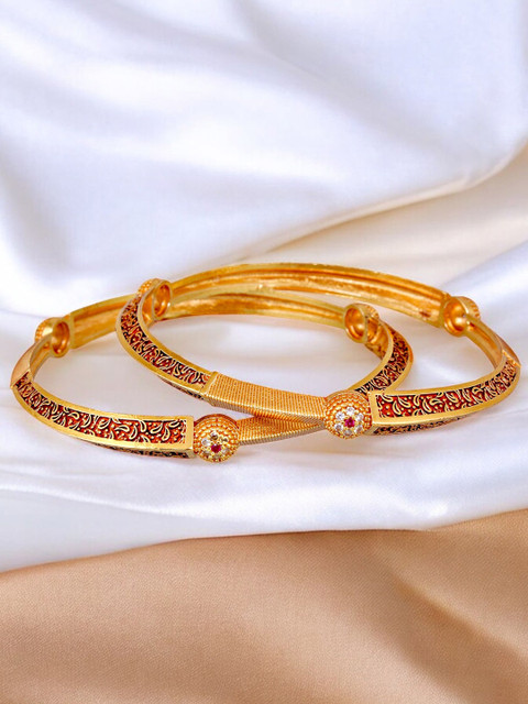 LUCKY JEWELLERY Set Of 2 18K One Gram Gold-Plated Stones-Studded Bangles - Image 2