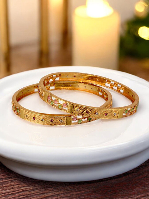 LUCKY JEWELLERY Set Of 2 18K One Gram Gold-Plated Bangles