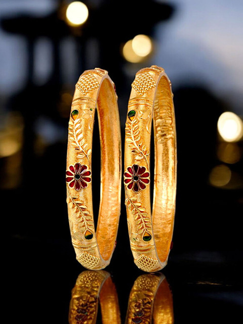 LUCKY JEWELLERY Set Of 2 18K One Gram Gold-Plated Bangles - Image 3
