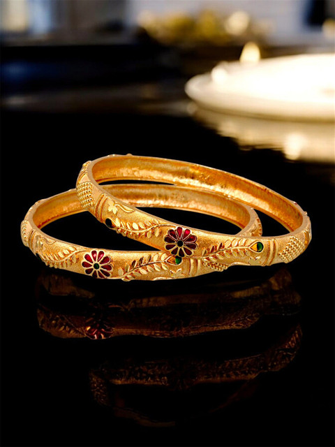 LUCKY JEWELLERY Set Of 2 18K One Gram Gold-Plated Bangles - Image 2