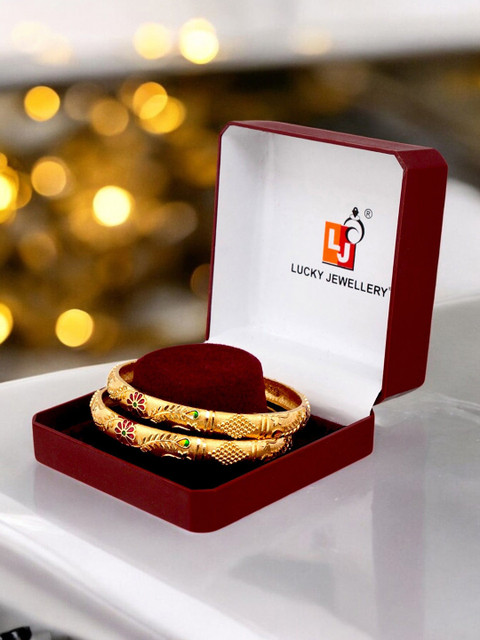 LUCKY JEWELLERY Set Of 2 18K One Gram Gold-Plated Bangles - Image 4