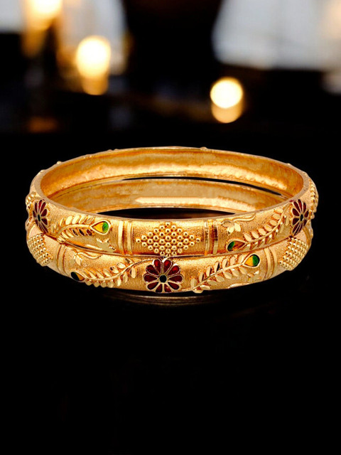 LUCKY JEWELLERY Set Of 2 18K One Gram Gold-Plated Bangles - Image 5