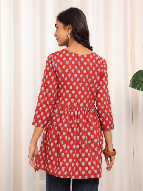 Varanga Women Floral Printed V-Neck Pure Cotton Angrakha Kurti - Image 6