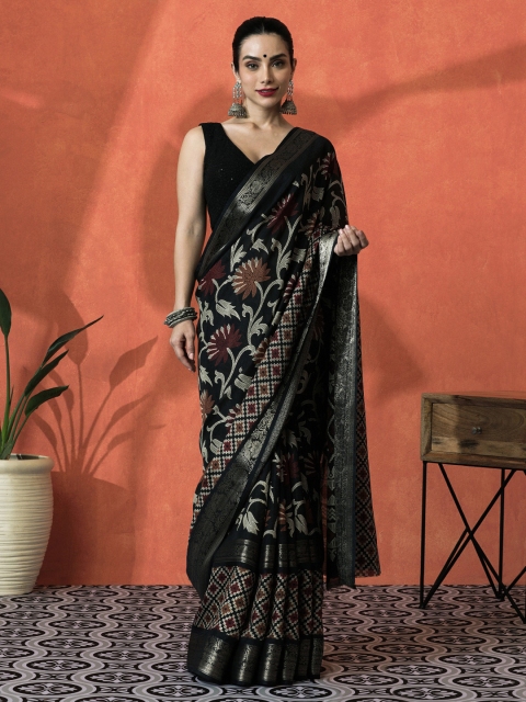 Sangria Women Floral Printed Woven Design Zari Saree - Image 2