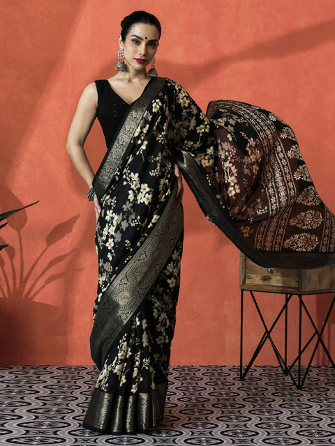 Sangria Floral Printed Saree With BlousePiece - Image 2