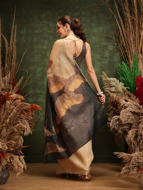 Silk Land Digital Print Floral Tissue Muga Silk Saree - Image 3