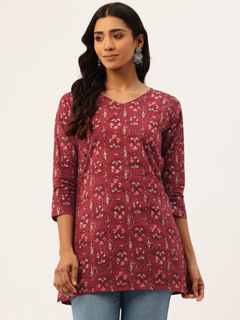 FERANOID Floral Printed V-Neck Pure Cotton Kurti
