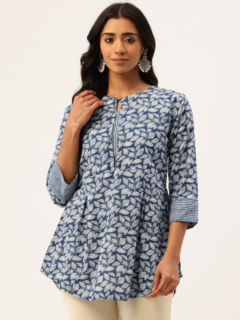 FERANOID Floral Printed Pure Cotton Pleated Kurti
