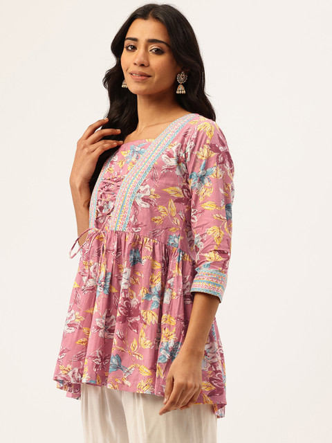 FERANOID Floral Printed Pure Cotton Peplum Top - Image 3