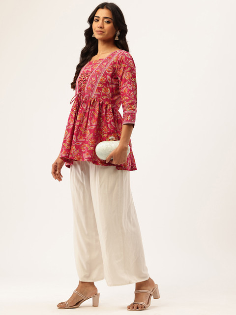 FERANOID Floral Printed Pure Cotton Peplum Top - Image 5