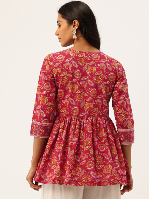 FERANOID Floral Printed Pure Cotton Peplum Top - Image 4