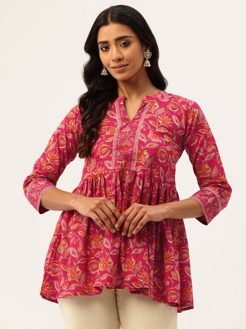 FERANOID Floral Print Mandarin Collar Pure Cotton Cotton Top