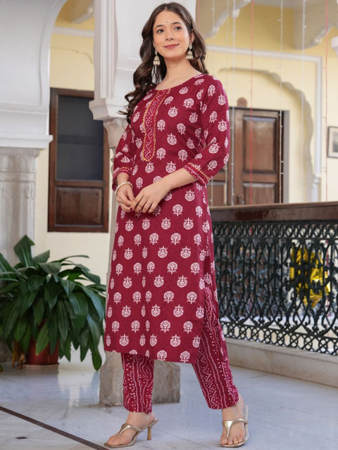 HETVI CREATION floral Printed Round Neck Straight Kurta With Trouser - Image 4