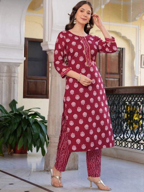HETVI CREATION floral Printed Round Neck Straight Kurta With Trouser - Image 3