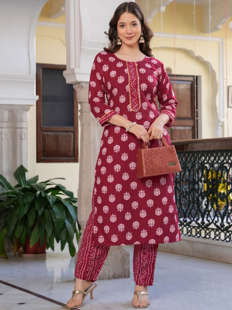 HETVI CREATION floral Printed Round Neck Straight Kurta With Trouser - Image 6