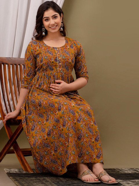 MURLI KURTI Floral Printed Round Neck Maternity Cotton Fit and Flare Dress - Image 6