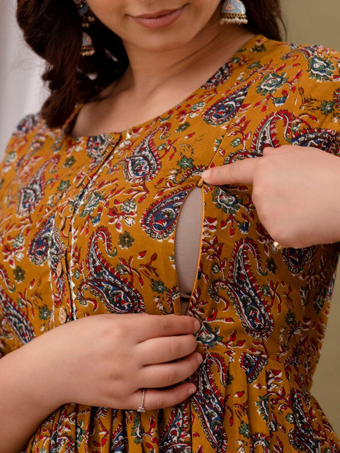 MURLI KURTI Floral Printed Round Neck Maternity Cotton Fit and Flare Dress - Image 7