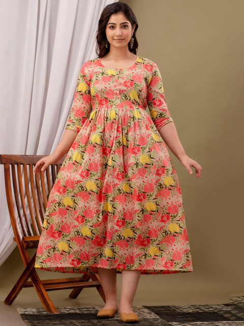 MURLI KURTI Floral Printed Round Neck Maternity Cotton Fit and Flare Dress - Image 5
