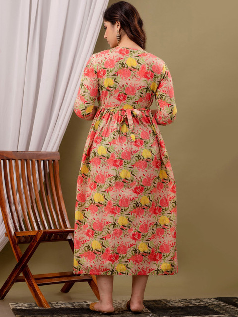 MURLI KURTI Floral Printed Round Neck Maternity Cotton Fit and Flare Dress - Image 4