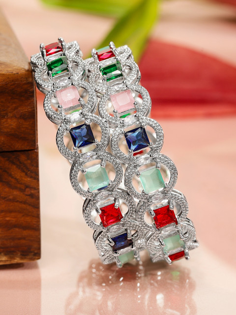 Rubans Rhodium-Plated Multicolor Cubic Zirconia Studded Premium Bangles